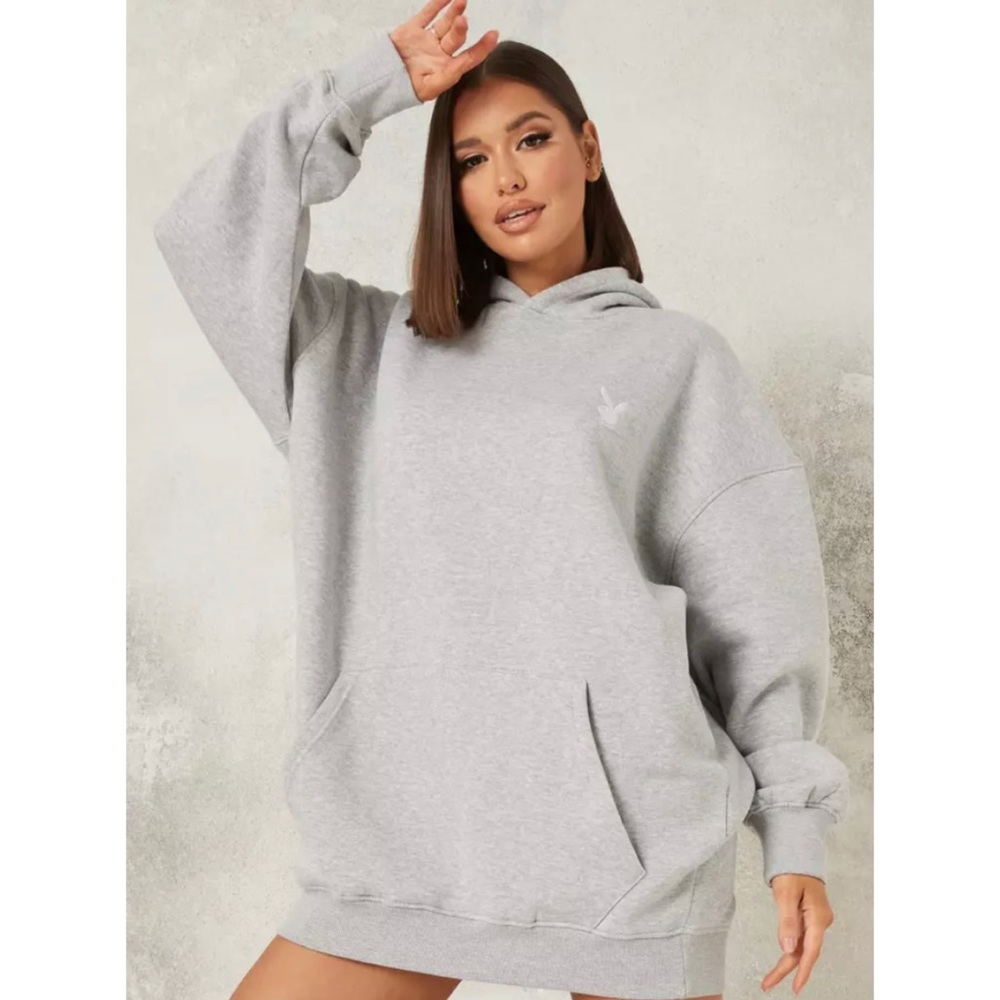 Playboy x Missguided gray oversized hoodie dress